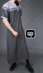 Qamis long Navy anthracite & gris clair