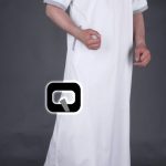 Qamis long Navy blanc & gris