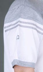 Qamis long Navy blanc & gris