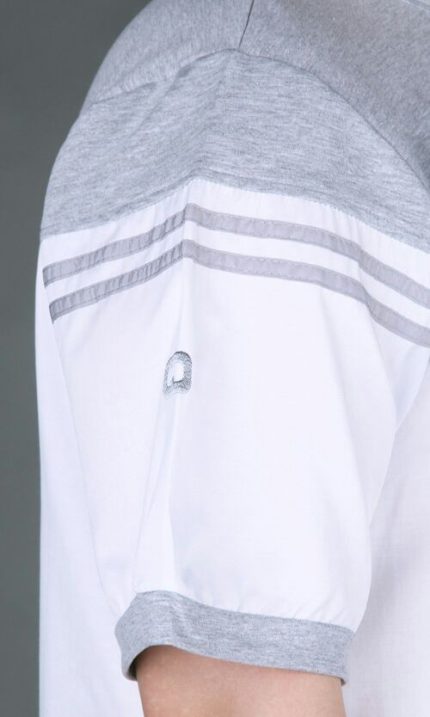 Qamis long Navy blanc & gris