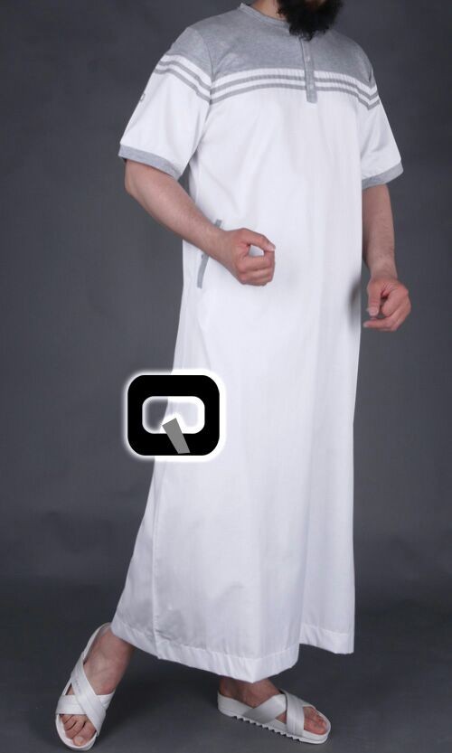 Qamis long Navy blanc & gris Qamis long Navy blanc & gris