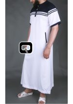 Qamis long Navy blanc et bleu marine