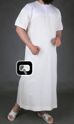 Qamis long Navy Ecru & blanc