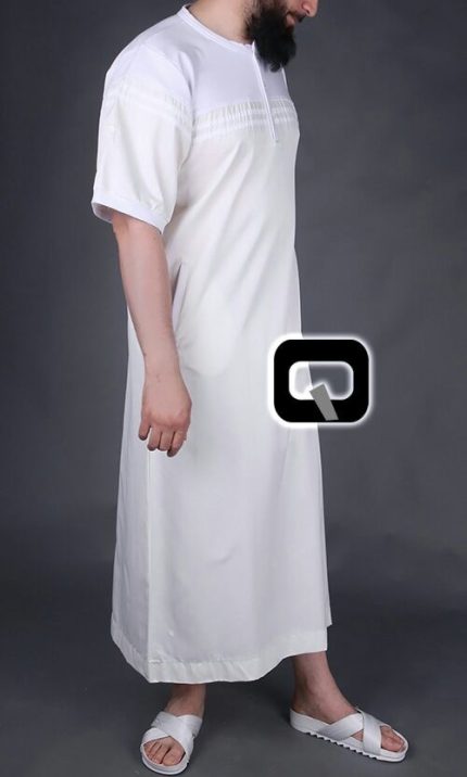 Qamis long Navy Ecru & blanc
