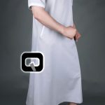 Qamis long Navy gris & blanc