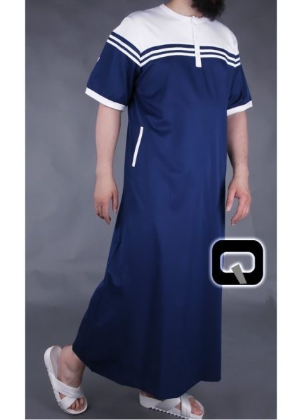 QAMIS LONG NAVY MANCHE COURTE BLEU MARINE ET BLANC