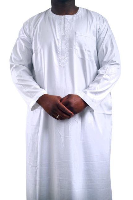 Qamis manche longue tissu korean ( glacés ) Blanc