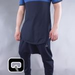 T-shirt manches courtes Qaba'il bleu nuit, bleu indigo et blanc