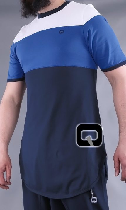T-shirt manches courtes Qaba'il bleu nuit, bleu indigo et blanc