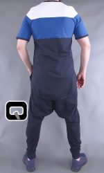 T-shirt manches courtes Qaba'il bleu nuit, bleu indigo et blanc
