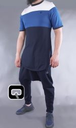 T-shirt manches courtes Qaba'il bleu nuit, bleu indigo et blanc