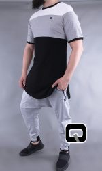 T-shirt manches courtes Qaba'il noir, gris et blanc