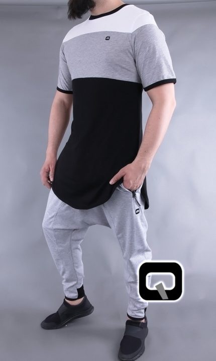 T-shirt manches courtes Qaba'il noir, gris et blanc