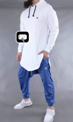 T-shirt manches longues à capuche Qaba'il blanc