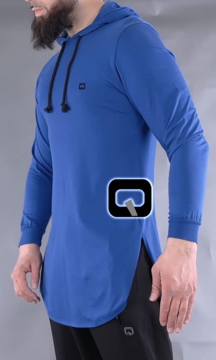 T-shirt manches longues à capuche Qaba'il bleu indigo