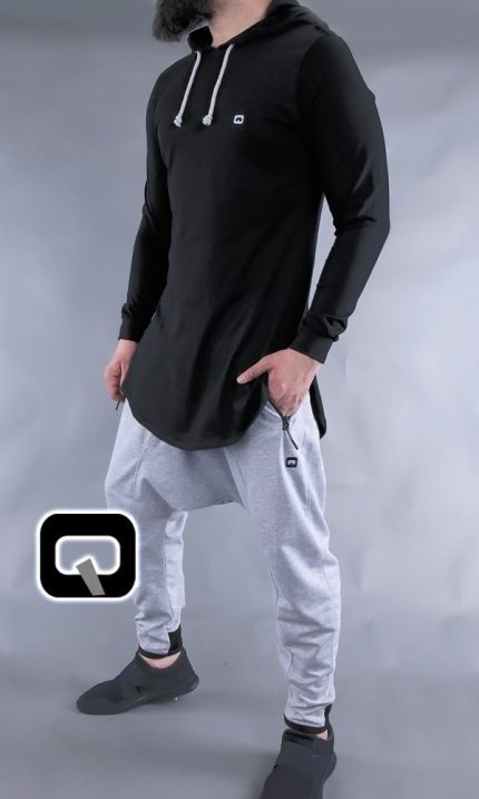T-shirt manches longues à capuche Qaba'il noir