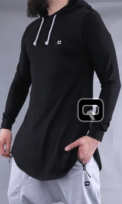 T-shirt manches longues à capuche Qaba'il noir